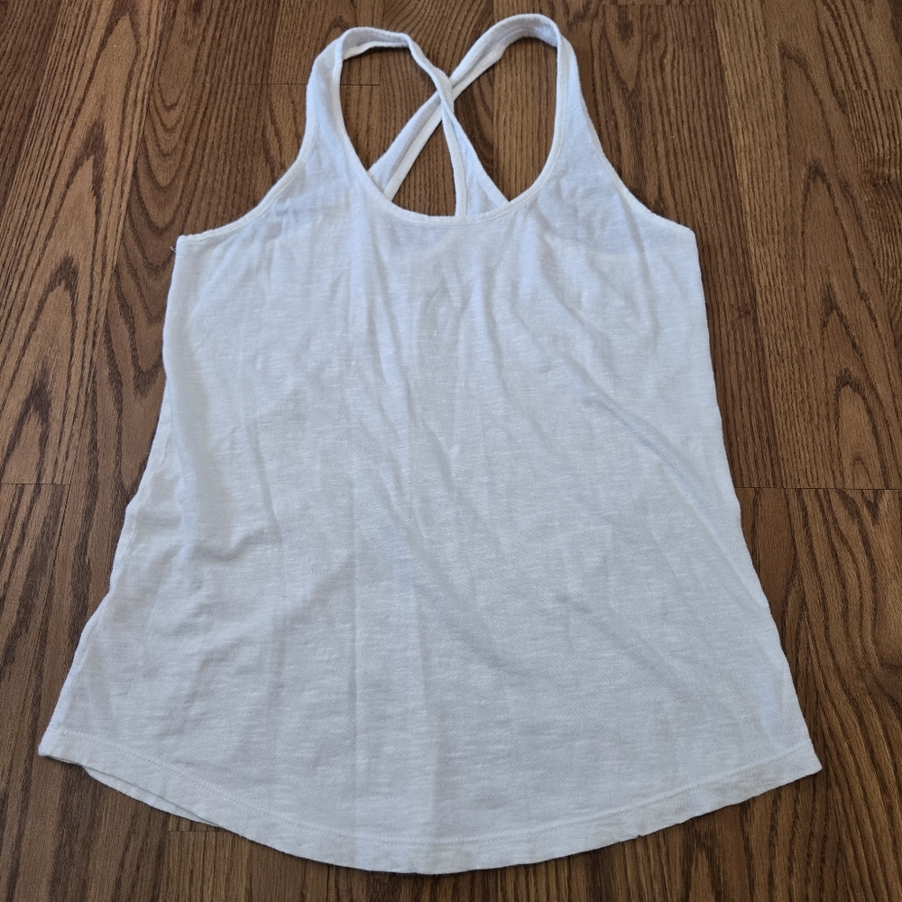 Lou Grey White Tank Top Racerback Muscle Tee Cotton Active Gym Yoga Walk Run XS